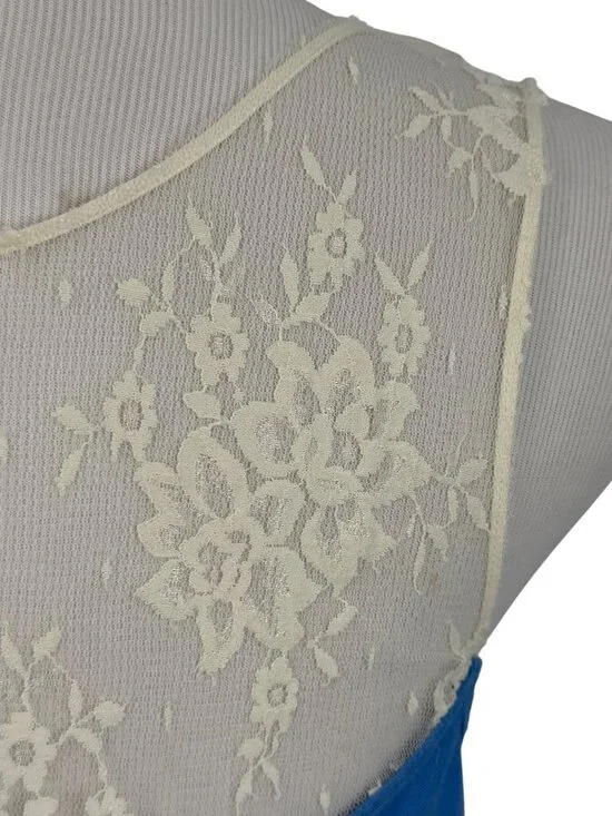 VTG Free People Crystallized Linen Crochet Lace Yoke Paisley Mini Shift Dress 10 - Picture 9 of 16